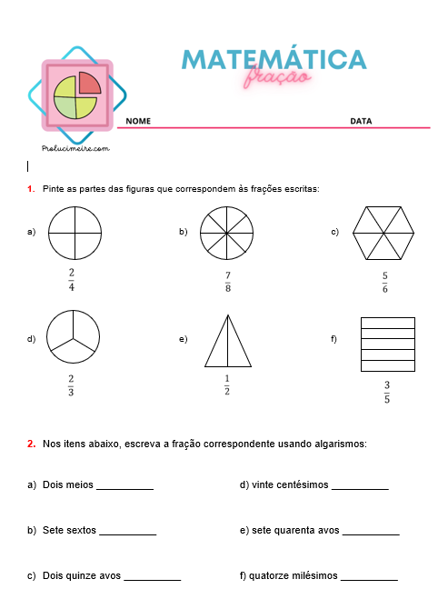 ATIVIDADE DE FRAÇÃO PARA 4º E 5º ANOS