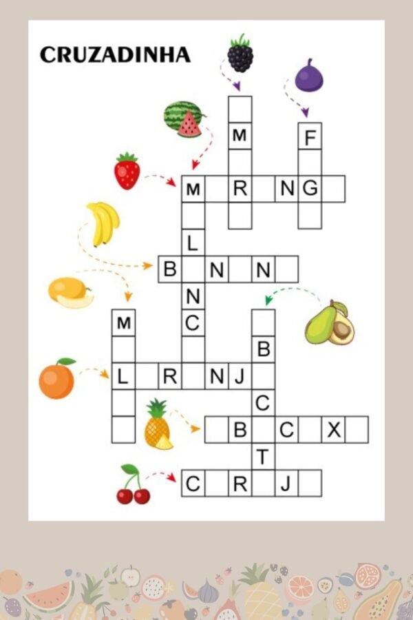 cruzadinha de frutas para completar com as vogais