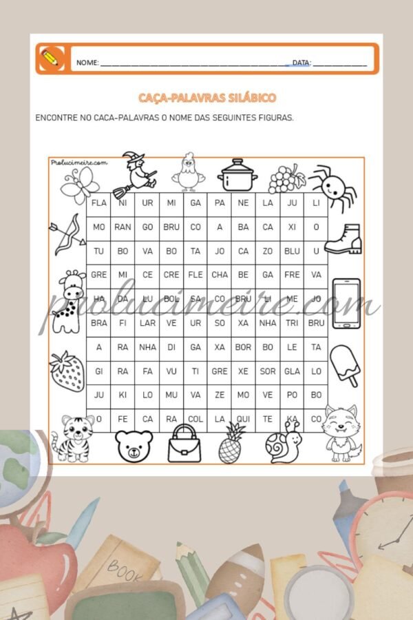 atividade de caça-palavras silábico para crianças em alfabetização