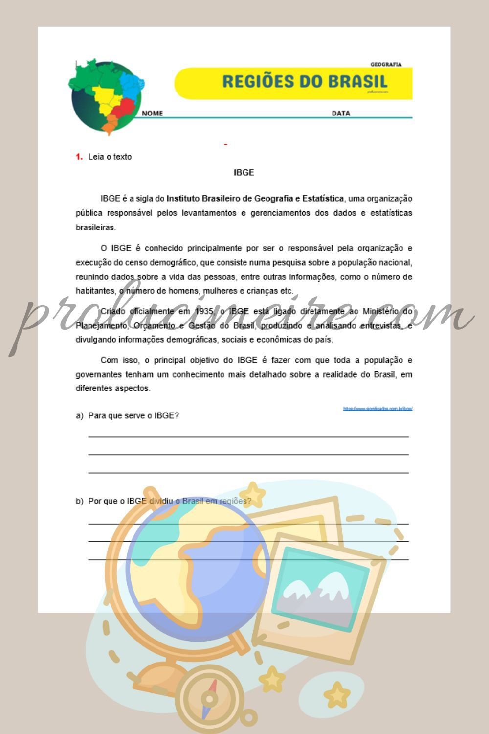 atividade regiões do Brasil com interpretação de texto e tabela