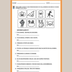 leitura e escrita sobre personagens do halloween para alfabetização