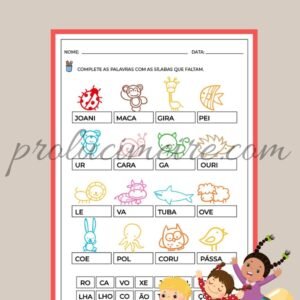 imagem de animais fofos para completar com as sílbas que estão faltando